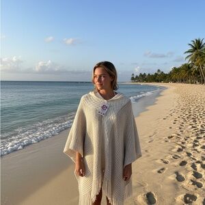 Chic Cream Knit Poncho for Women